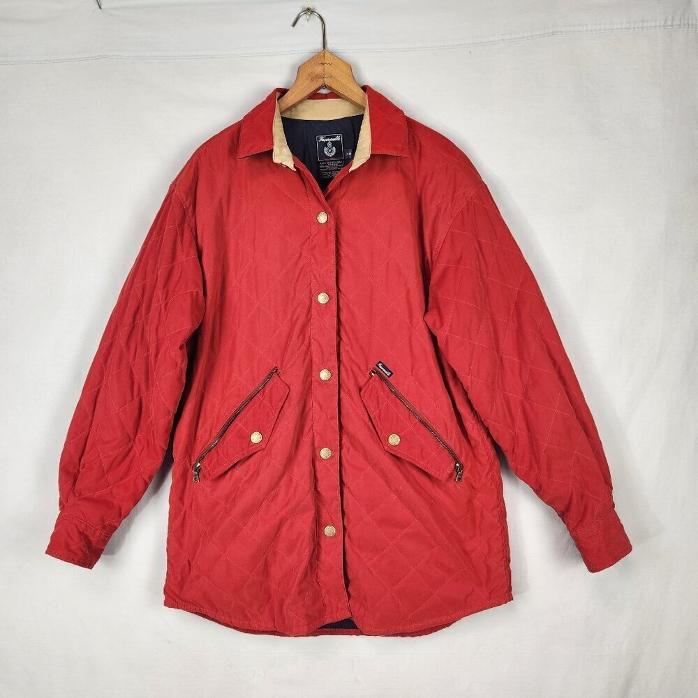 Faconnable Quilted Button Up Coat Jacket Men’s Size XS Red Snap Lined Light